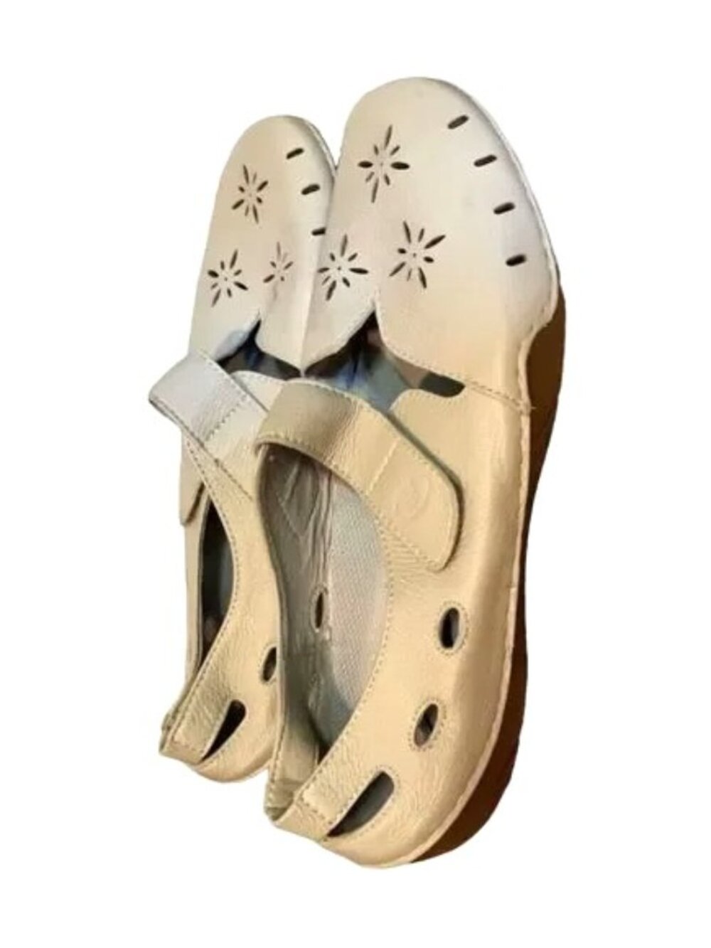 Propét WIDE-width Ortholite Chickadee cream leather mary-jane flats US10=EU41